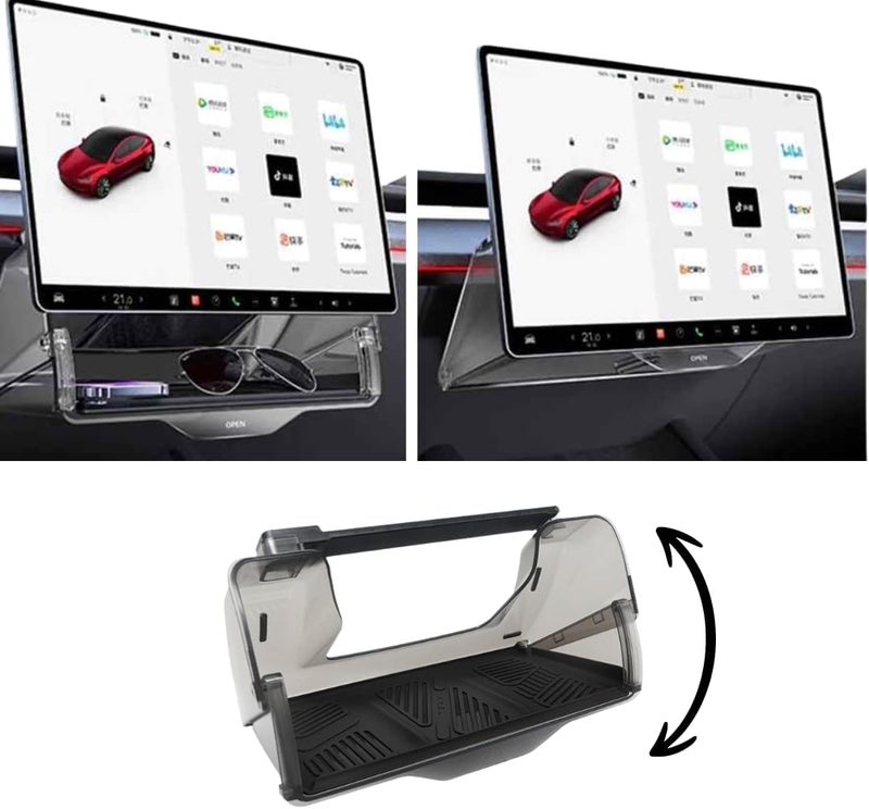 SUPERLIT Tesla Under Screen Storage Box – Hidden Magnetic Organizer for Model Y & Model 3 (2016–2025), Seamless Underscreen Compartment Storage, Anti-Slip Silicone Liner, Essential Tesla Accessory - Image 1